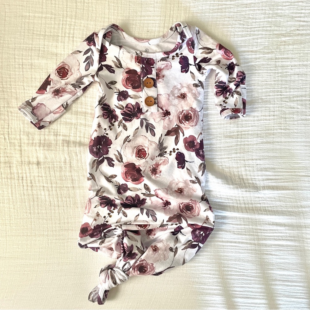 Caden Lane Demi’s Dusty Purple Floral Newborn Baby Hat & Gown Set